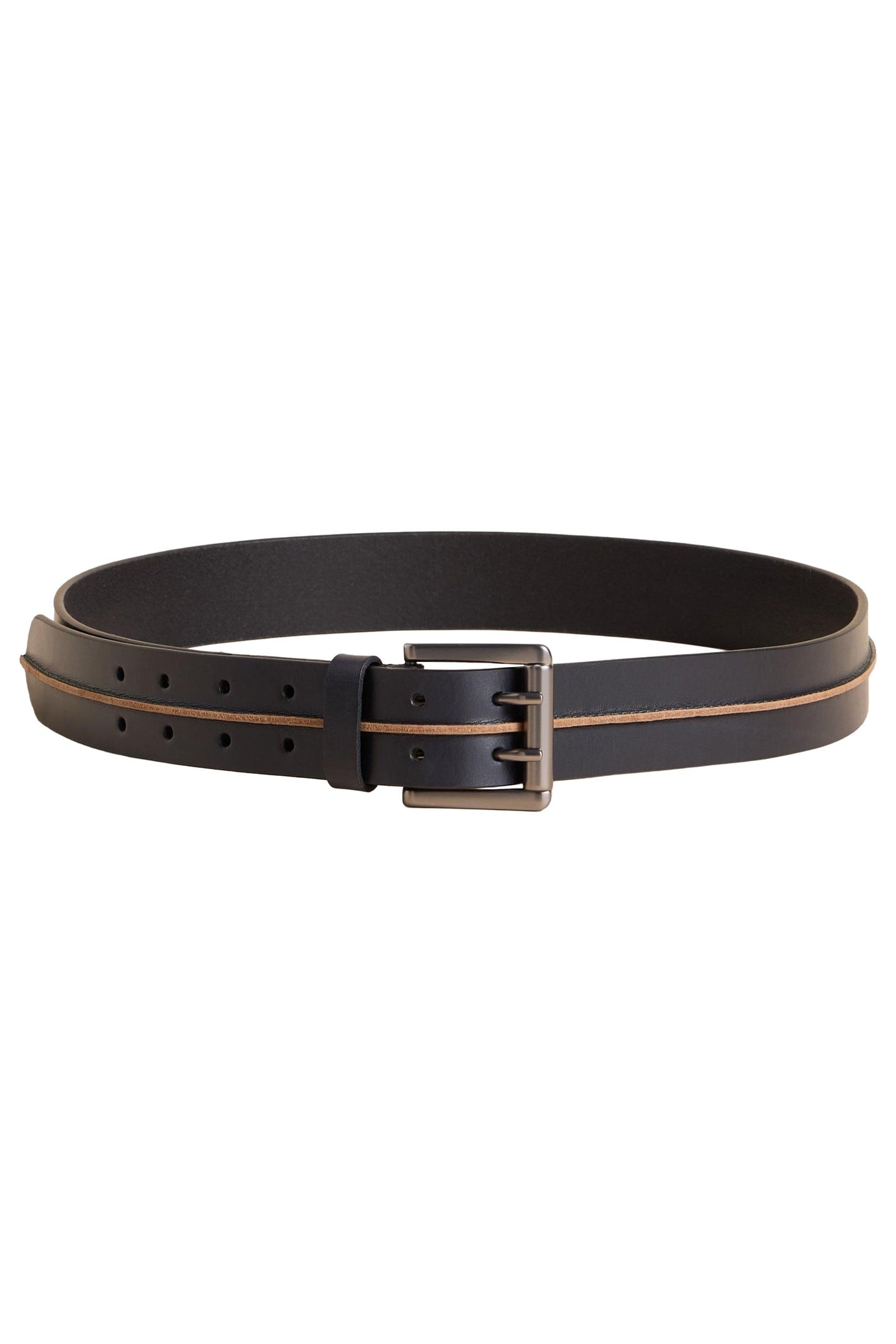 RAW SEAM LEATHER BELT DARK NAVY 1