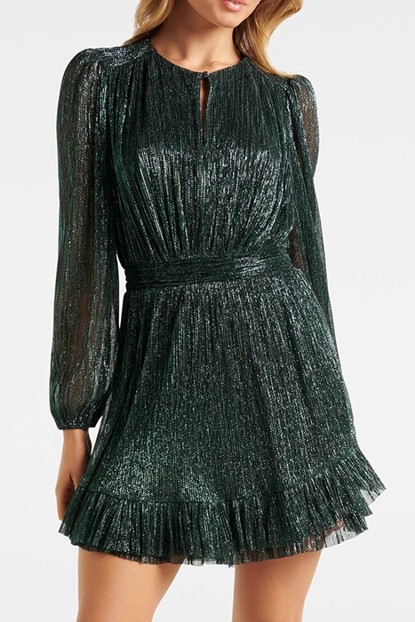 GOLDIE LONG SLEEVE PLISSE MINI DRESS CLOVER GREEN 1