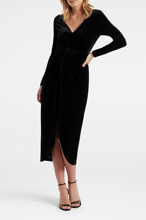 SOFIA VELVET TWIST FRONT MIDI DRESS BLACK 1