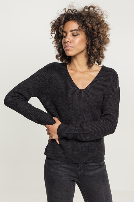 LADIES BACK LACE UP SWEATER BLACK 1