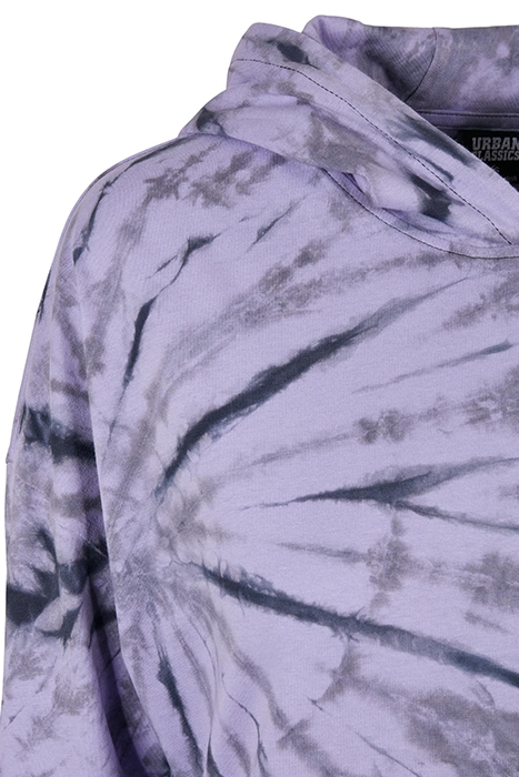 LADIES OVERSIZED TIE DYE HOODY DRESS BLACK/LAVENDER 7