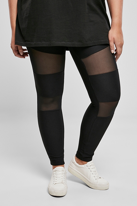 LADIES TECH MESH RIB LEGGINGS BLACK 2