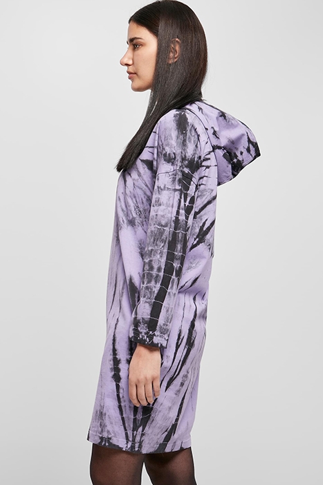 LADIES OVERSIZED TIE DYE HOODY DRESS BLACK/LAVENDER 5