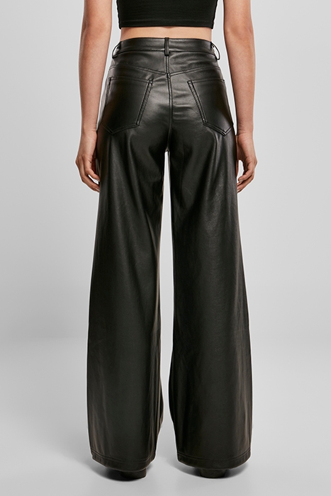 LADIES FAUX LEATHER WIDE LEG PANTS BLACK 3
