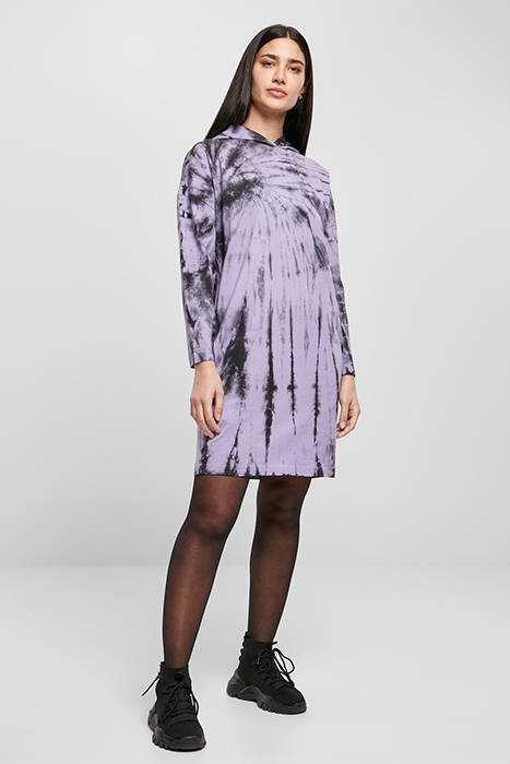 LADIES OVERSIZED TIE DYE HOODY DRESS BLACK/LAVENDER 3