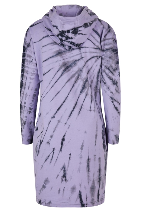 LADIES OVERSIZED TIE DYE HOODY DRESS BLACK/LAVENDER 8