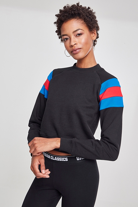 LADIES SLEEVE STRIPE CREW BLACK/BRIGHTBLUE/FIRERED 5