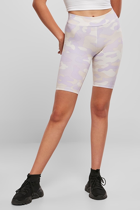 LADIES HIGH WAIST CAMO TECH CYCLE SHORTS LILACCAMO 2