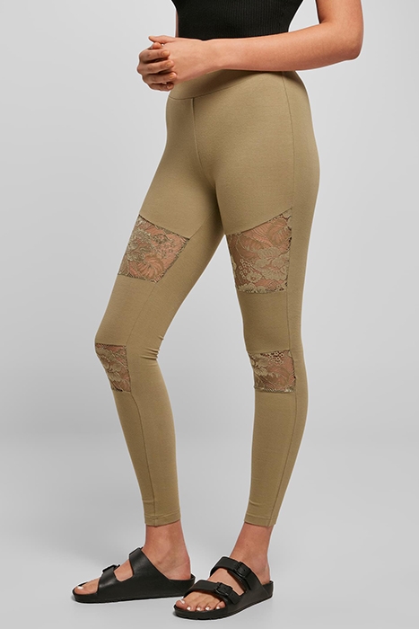 LADIES LACES INSET LEGGINGS KHAKI 2