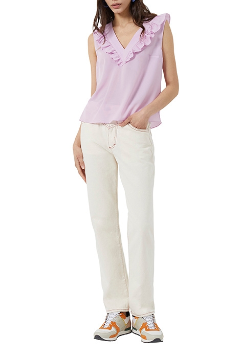 CREPE LIGHT V NECK RUFFLE TOP ORCHID BOUQUET 1