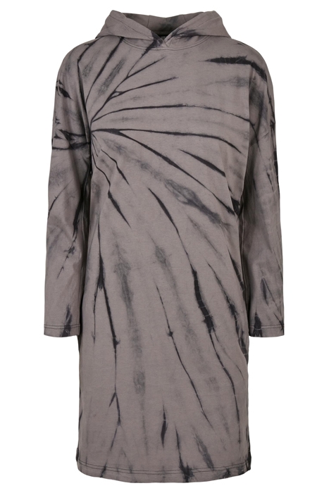 LADIES OVERSIZED TIE DYE HOODY DRESS BLACK/ASPHALT 1
