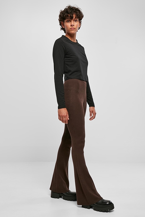 LADIES RIB KNIT BOOTCUT LEGGINGS BROWN 4