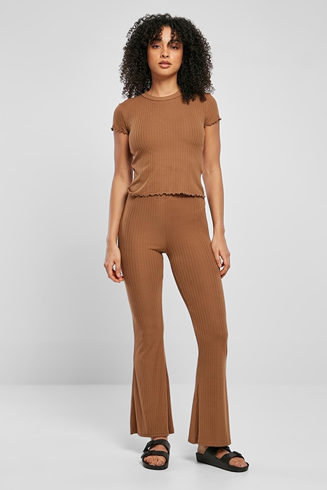 LADIES HIGH WAIST RIB FLARED LEGGINGS DARKTAUPE 4