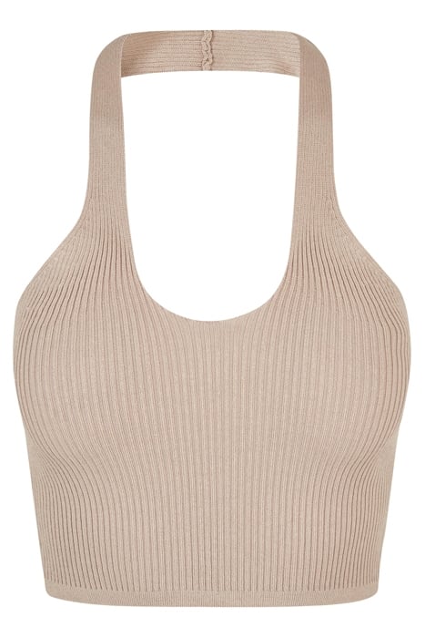 LADIES RIB KNIT CROSSED NECKHOLDER TOP LIGHTTAUPE 1