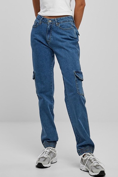 LADIES ORGANIC STRETCH DENIM CARGO PANTS CLEARBLUE BLEACHED 2