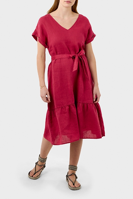 WIJDUITLOPENDE LINNEN JURK MET CEINTUUR RED BUD 1