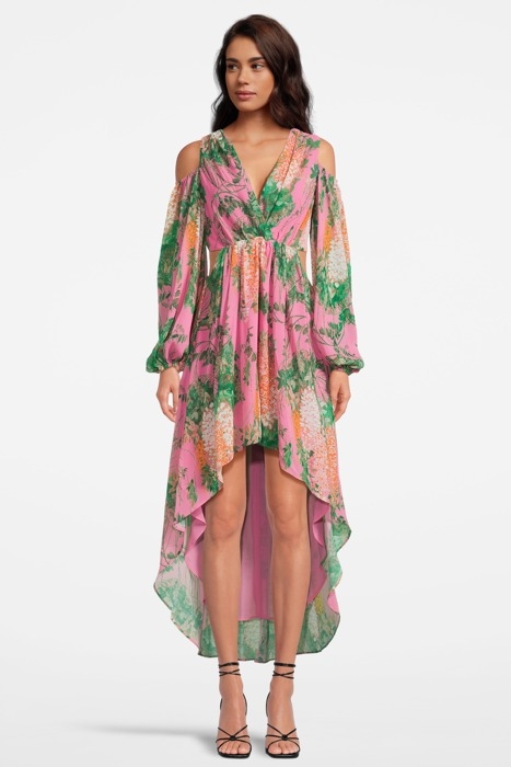 ANDRES ABITO GEORGETTE STAMPA MULTICOLOR PINK/GREEN 1