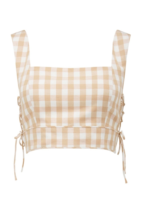 ELLE GINGHAM CROP CO-ORD LACE TOP CUBAN SAND/ PORCELAIN 1