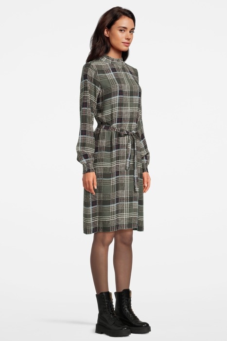 DRESS AOP CHECK SMOCK AT NECK&CUFFS BLACK/SAND COMBI 3