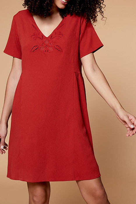 RAISSA - TERRACOTTA DRESS WITH EMBROIDERED TRIM 1
