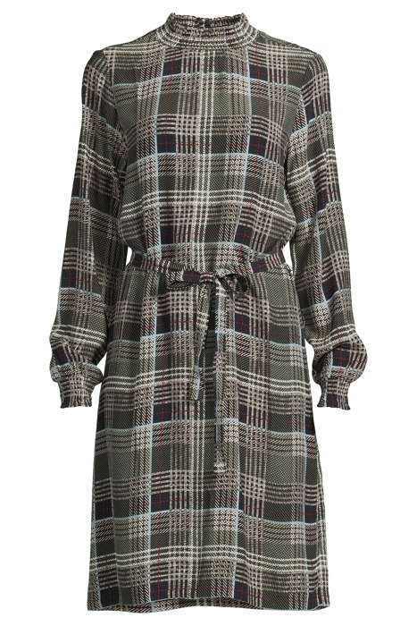 DRESS AOP CHECK SMOCK AT NECK&CUFFS BLACK/SAND COMBI 6