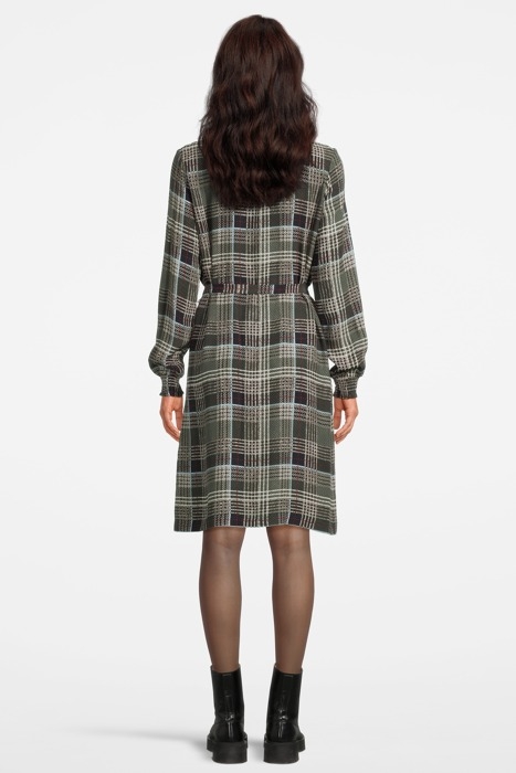 DRESS AOP CHECK SMOCK AT NECK&CUFFS BLACK/SAND COMBI 2