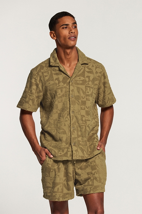 MEN TOWELING SHORTSLEEVE SHIRT DARK MOSS GREEN 1