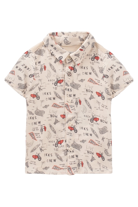 BABY BOYS’ BEIGE ROCK RIDER PRINT MIXED FABRIC SHIRT 1