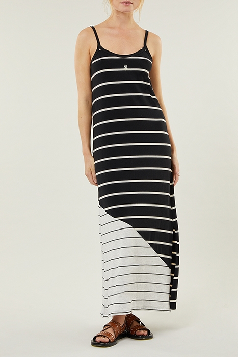 STRAPPY DRESS MIX STRIPES BLACK/OAT 1