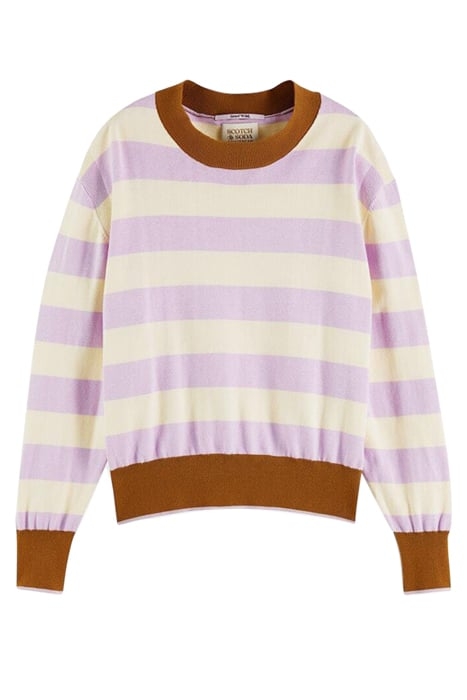 STRIPE CREWNECK PULLOVER IN ORGANIC COTTON LAVENDER 1