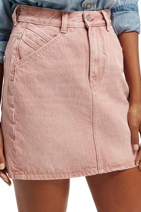 YARN DYED DENIM SKIRT WITH CONSTRUCTED DETAILS PINK 6
