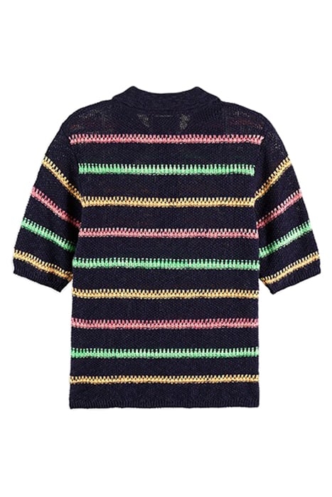 STRIPE COLLARED KNITTED PULLOVER LATE EVENING BLUE 2