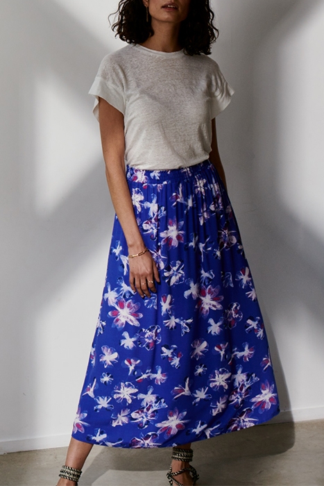 A-LINE FLORAL PRINT SKIRT WITH ELASTIC BAND SPECTRUM BLUE 6