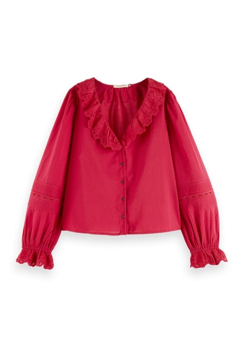 V-NECK SHIRT WITH BRODERIE IN ORGANIC COTTON CHERRY PIE 1