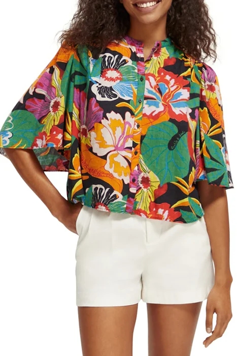 FLUTTER SLEEVE LINEN BLEND SHIRT FLORAL 3