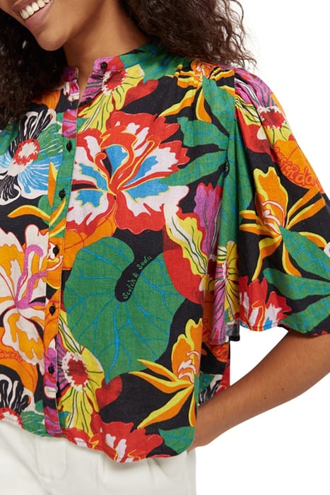 FLUTTER SLEEVE LINEN BLEND SHIRT FLORAL 6