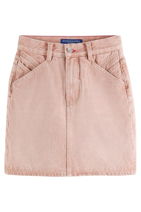 YARN DYED DENIM SKIRT WITH CONSTRUCTED DETAILS PINK 1