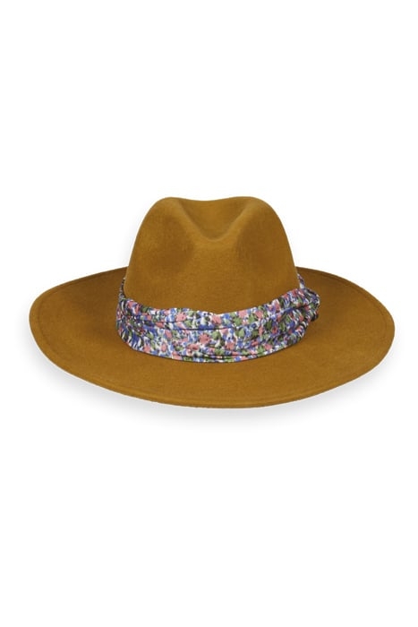 PRINTED SCARF FEDORA HAT CARAMEL 1
