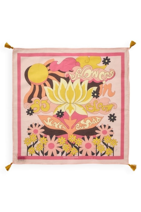 COTTON SQUARE BANDANA SCARF WITH TASSELS BLUSH PEACH 2
