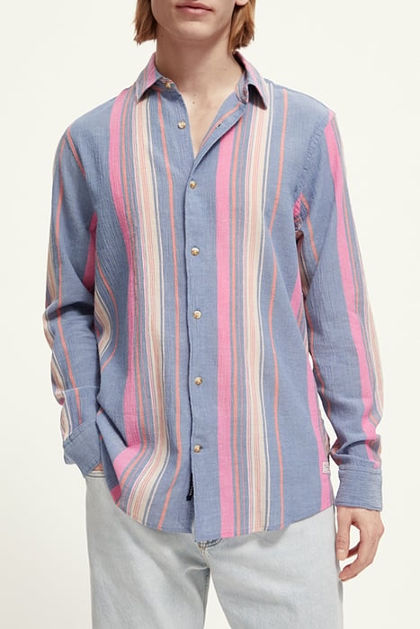 REGULAR FIT CRINKLED VOILE IN STRIPES AND CHECKS BLUE/PINK S 2