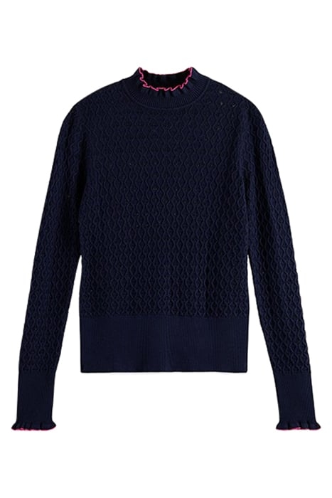POINTELLE RUFFLE SLIM FIT PULLOVER NAVY 1