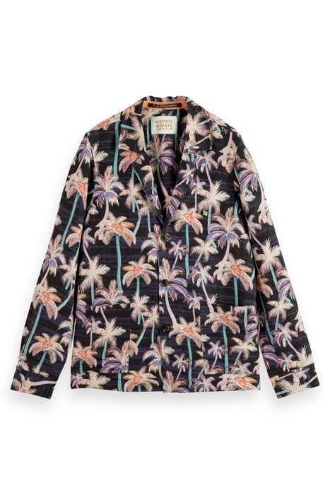 PRINTED LINEN-BLEND UNCONSTRUCTED BLAZER JACKET BLACK AOP PA 1