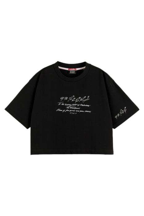 POEM EMBROIDERED CROPPED T-SHIRT IN ORGANIC COTTON BLACK 1