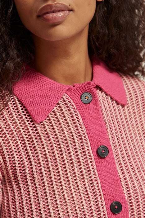 OPEN STITCH RELAXED COLLARED CARDIGAN PINK PUNCH MELANGE 5