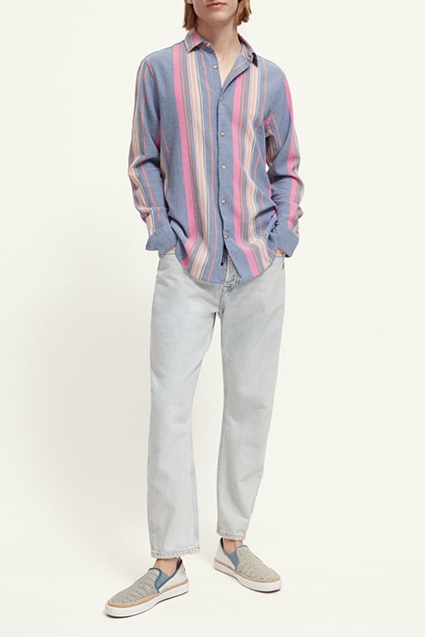 REGULAR FIT CRINKLED VOILE IN STRIPES AND CHECKS BLUE/PINK S 3