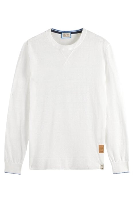 LINEN BLEND CREWNECK PULLOVER WITH FLATLOCK DETAILS WHITE 1