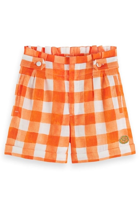 CHECKED LINEN BLEND SHORTS PAPAYA BISTRO CHECK 1