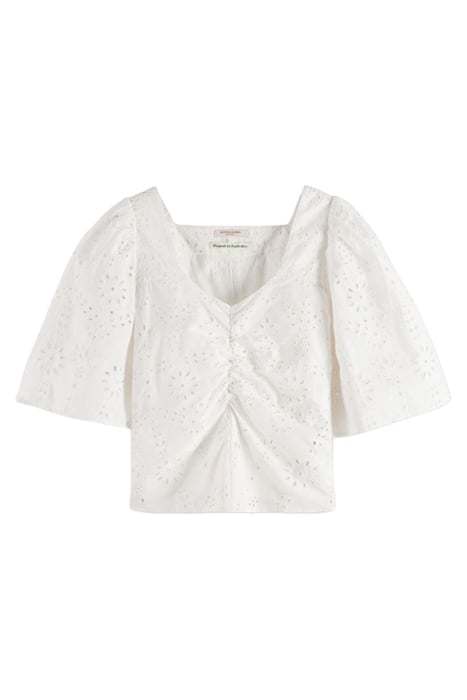 RUCHED FRONT FLUTTER SLEEVE TOP WHITE 1