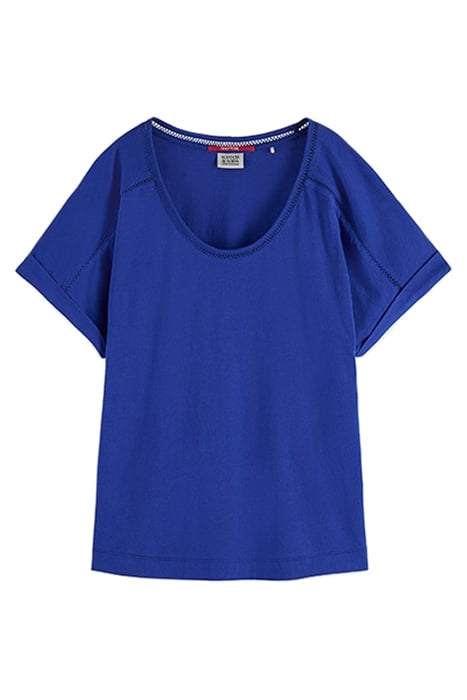 SCOOP-NECK LADDER TAPE T-SHIRT BRIGHT BLUE 1