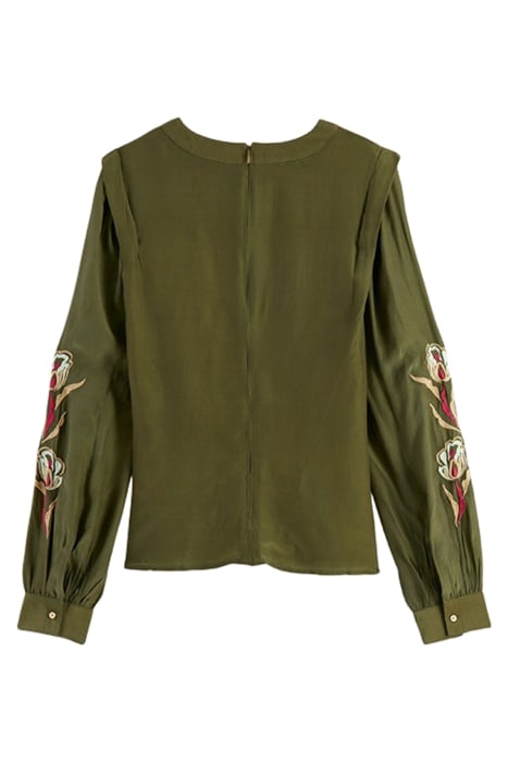 RUCHED WAIST BLOUSE WITH EXTENDED SHOULDER ARMY GREEN 2